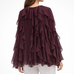 Women's Ruffled V-Neck Long Sleeve Blouse with Button Front – Statement Occasion Top