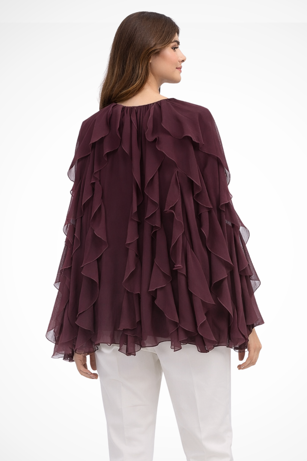 Women's Ruffled V-Neck Long Sleeve Blouse with Button Front – Statement Occasion Top