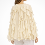 Women's Ruffled V-Neck Long Sleeve Blouse with Button Front – Statement Occasion Top