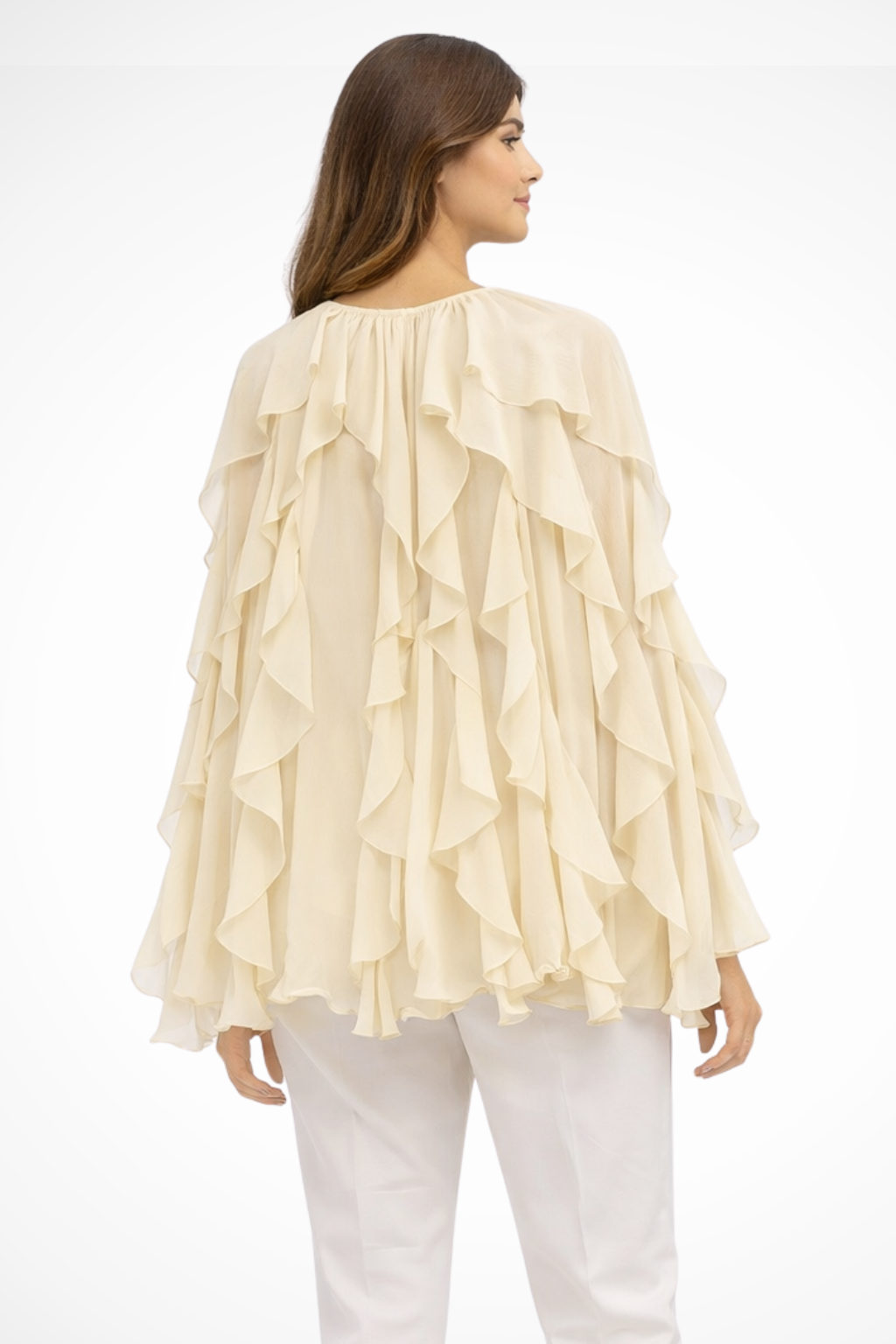 Women's Ruffled V-Neck Long Sleeve Blouse with Button Front – Statement Occasion Top