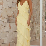 Women's Halter Neck Tiered Ruffle Maxi Dress – Flowing Summer Beach & Holiday Dress