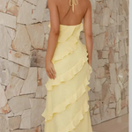 Women's Halter Neck Tiered Ruffle Maxi Dress – Flowing Summer Beach & Holiday Dress