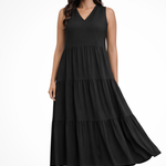 Women's Sleeveless V-Neck Tiered Maxi Dress – Relaxed Flowing Summer Dress