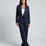 Women's Pinstripe Blazer & Wide Leg Pants Co-ord Set – Tailored Two-Piece Suit