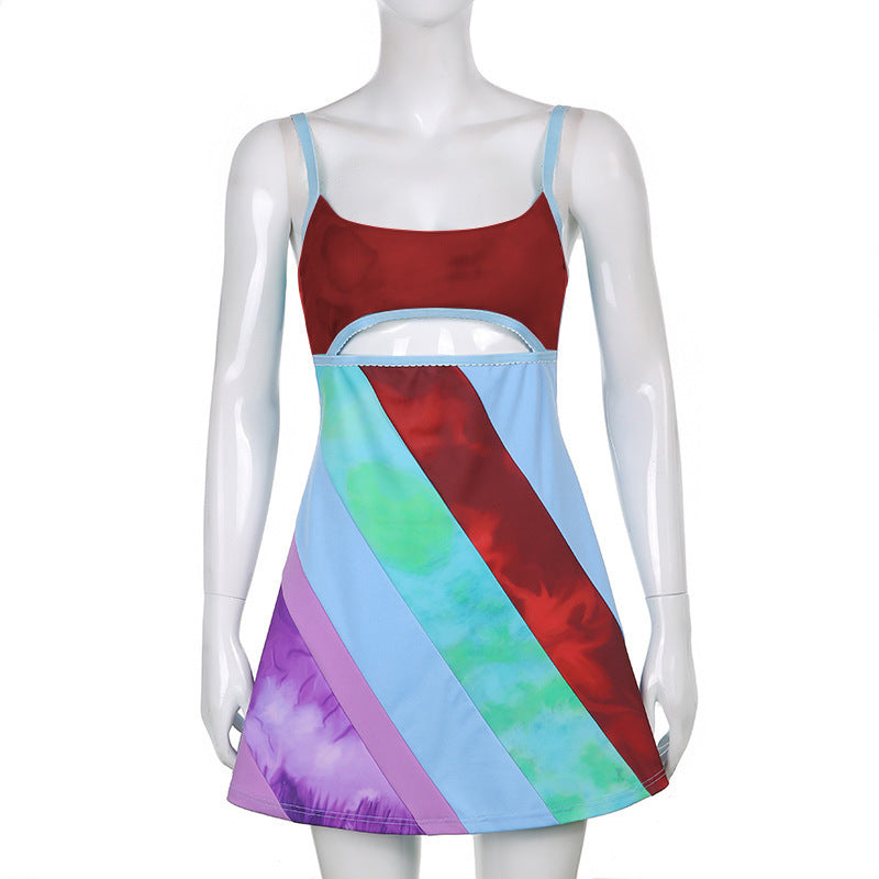Women's Patchwork Cut-Out Mini Dress – Statement Party Dress for Evenings Out & Celebrations