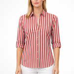 Women's Slim Fit Striped Shirt with Long Sleeves – Button Front Collared Work Blouse
