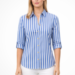 Women's Slim Fit Striped Shirt with Long Sleeves – Button Front Collared Work Blouse