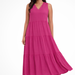 Women's Sleeveless V-Neck Tiered Maxi Dress – Relaxed Flowing Summer Dress