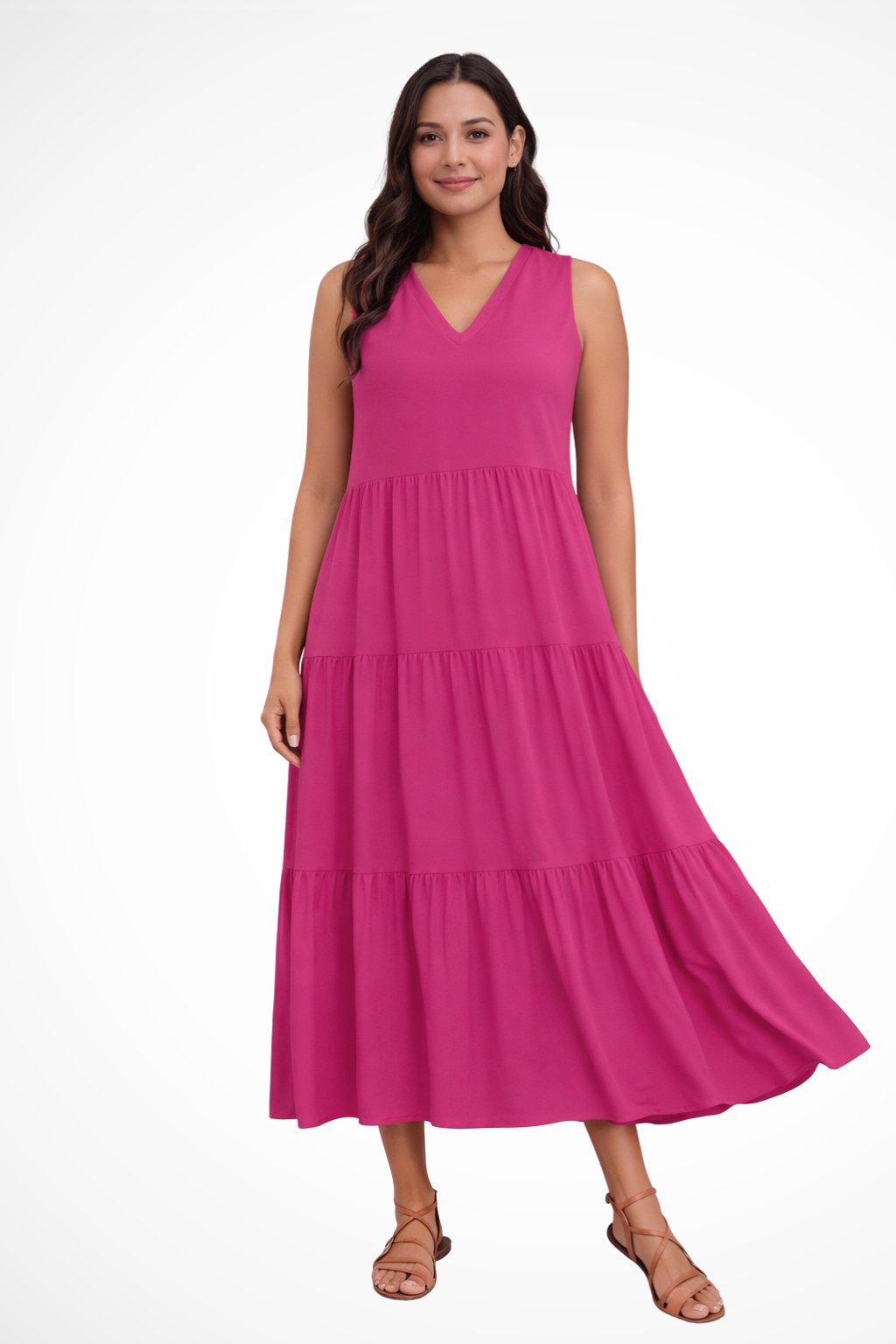Women's Sleeveless V-Neck Tiered Maxi Dress – Relaxed Flowing Summer Dress