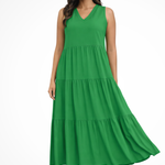 Women's Sleeveless V-Neck Tiered Maxi Dress – Relaxed Flowing Summer Dress