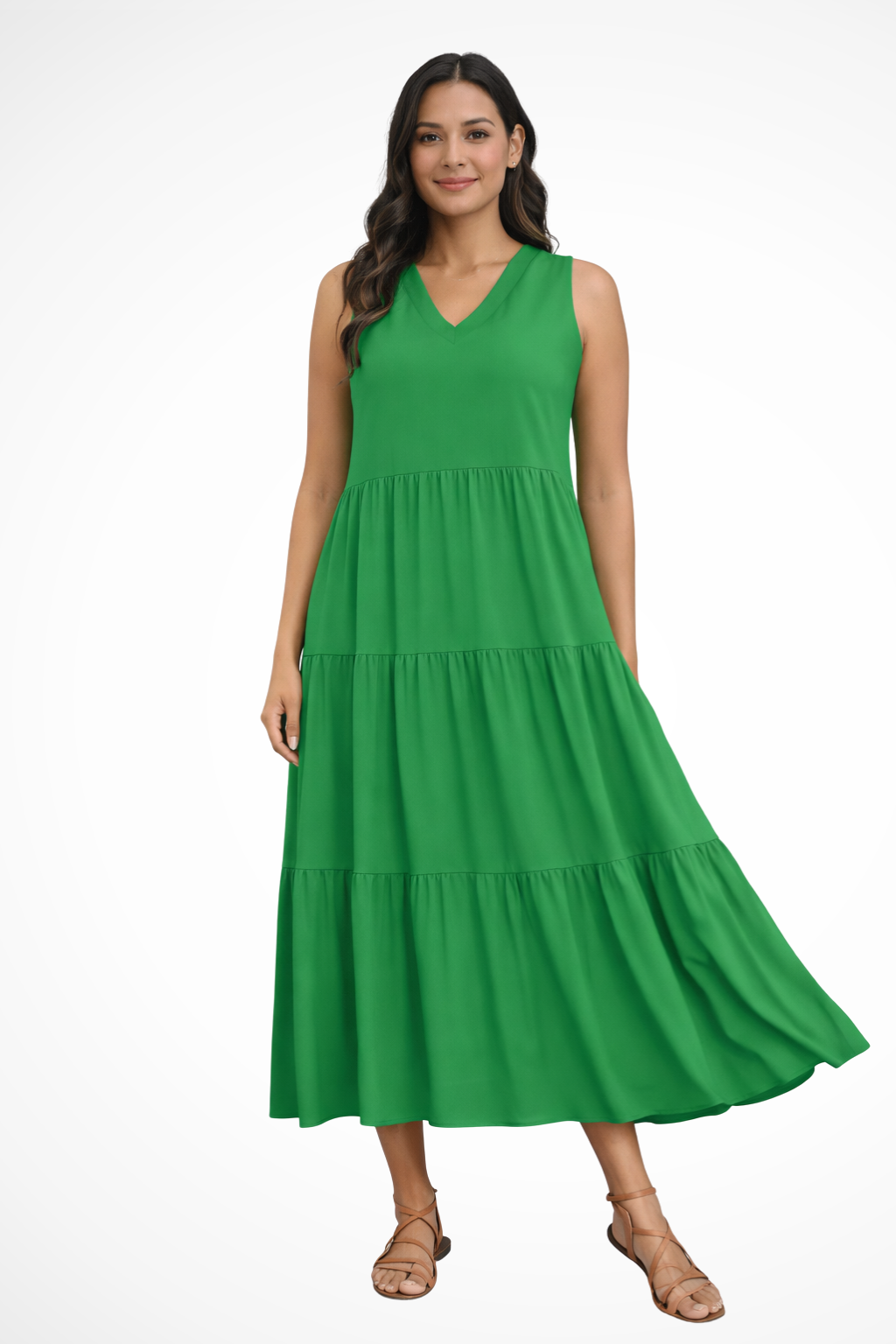 Women's Sleeveless V-Neck Tiered Maxi Dress – Relaxed Flowing Summer Dress
