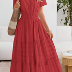 Women's Tiered Flutter Sleeve Maxi Dress – Flowing Summer Evening & Occasion Dress