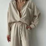 Women's Blouse & Wide Leg Pants Set – Lightweight Two-Piece Summer Co-ord