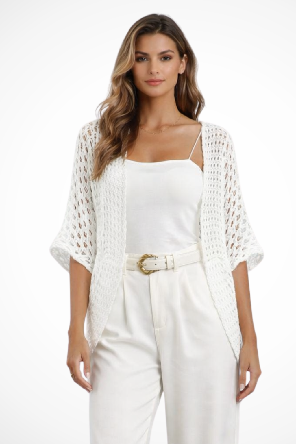 Women's Short Sleeve Crochet Cardigan – Open-Front Cropped Summer Cover-Up