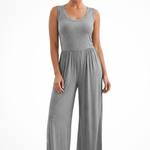 Women's Sleeveless Round Neck Wide Leg Jumpsuit with Pockets – Relaxed Summer Jumpsuit
