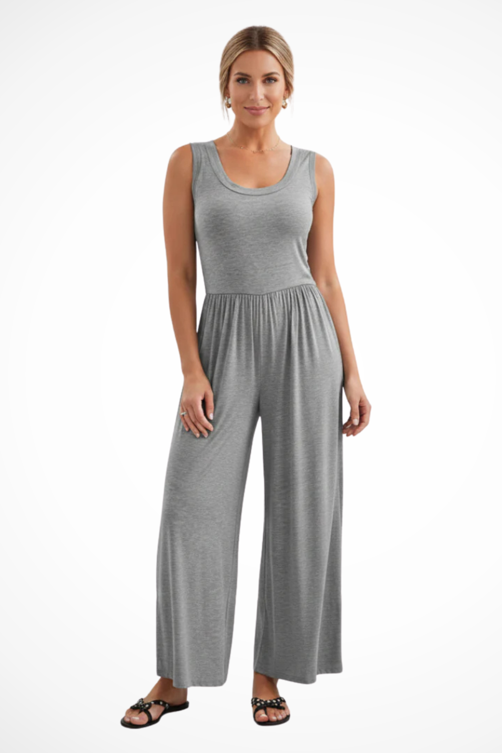 Women's Sleeveless Round Neck Wide Leg Jumpsuit with Pockets – Relaxed Summer Jumpsuit