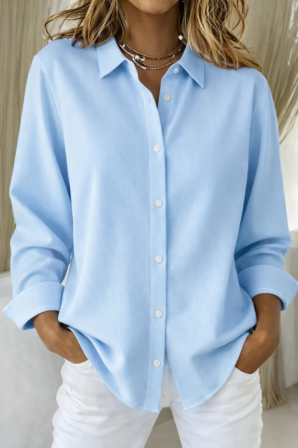 Women's Relaxed Fit Long Sleeve Button Down Shirt – Classic Collared Shirt for Work & Weekend