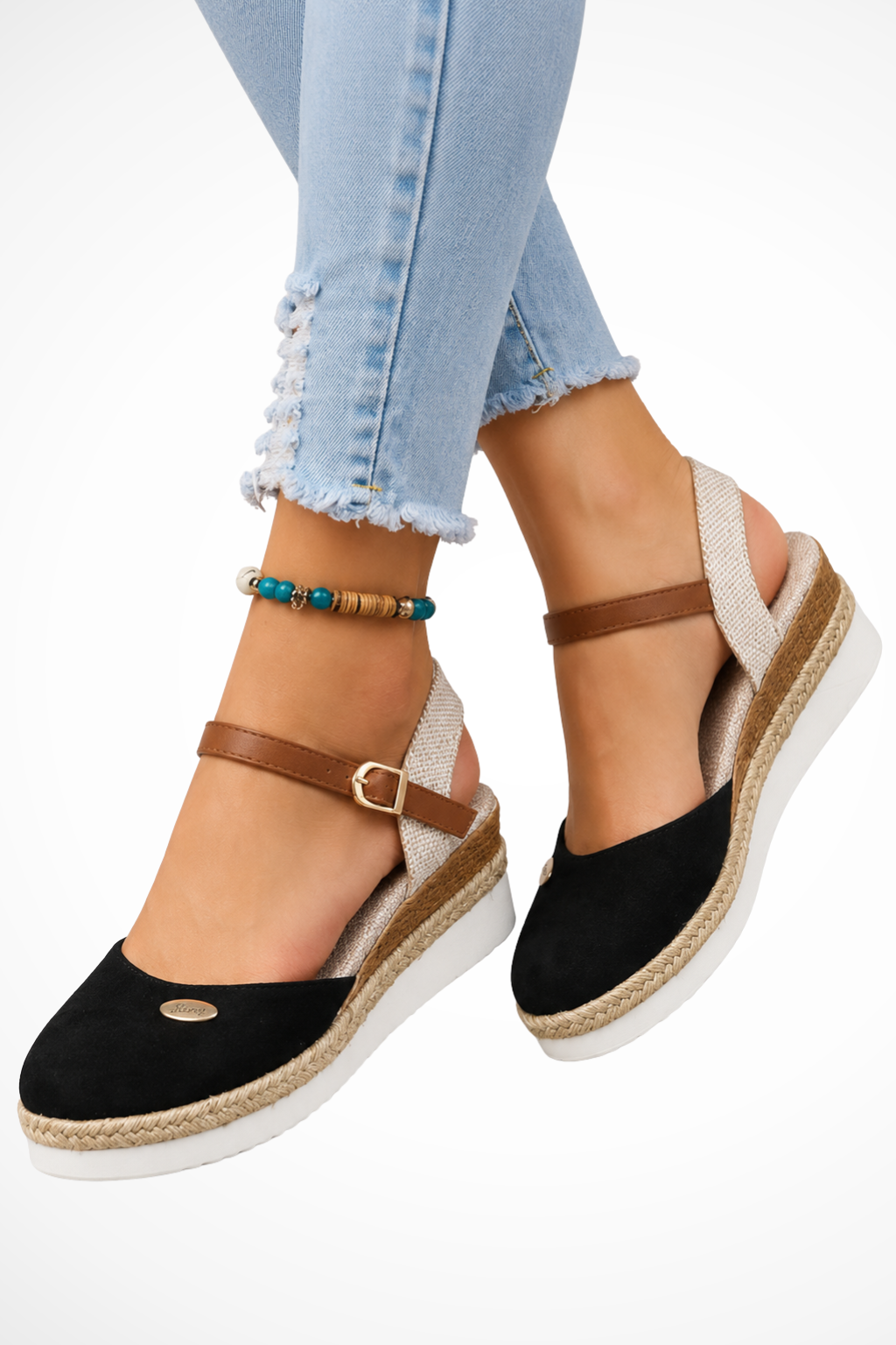 Women's Closed-Toe Espadrille Wedges with Ankle Strap – Buckle Wedge Sandals for Summer
