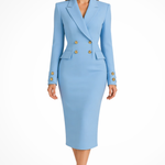 Women's Double Breasted Blazer Midi Dress with Gold Buttons – Tailored Work and Event Dress