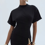 Women's Ruched Bodycon Mini Dress – High Neck Short Sleeve Party & Occasion Dress