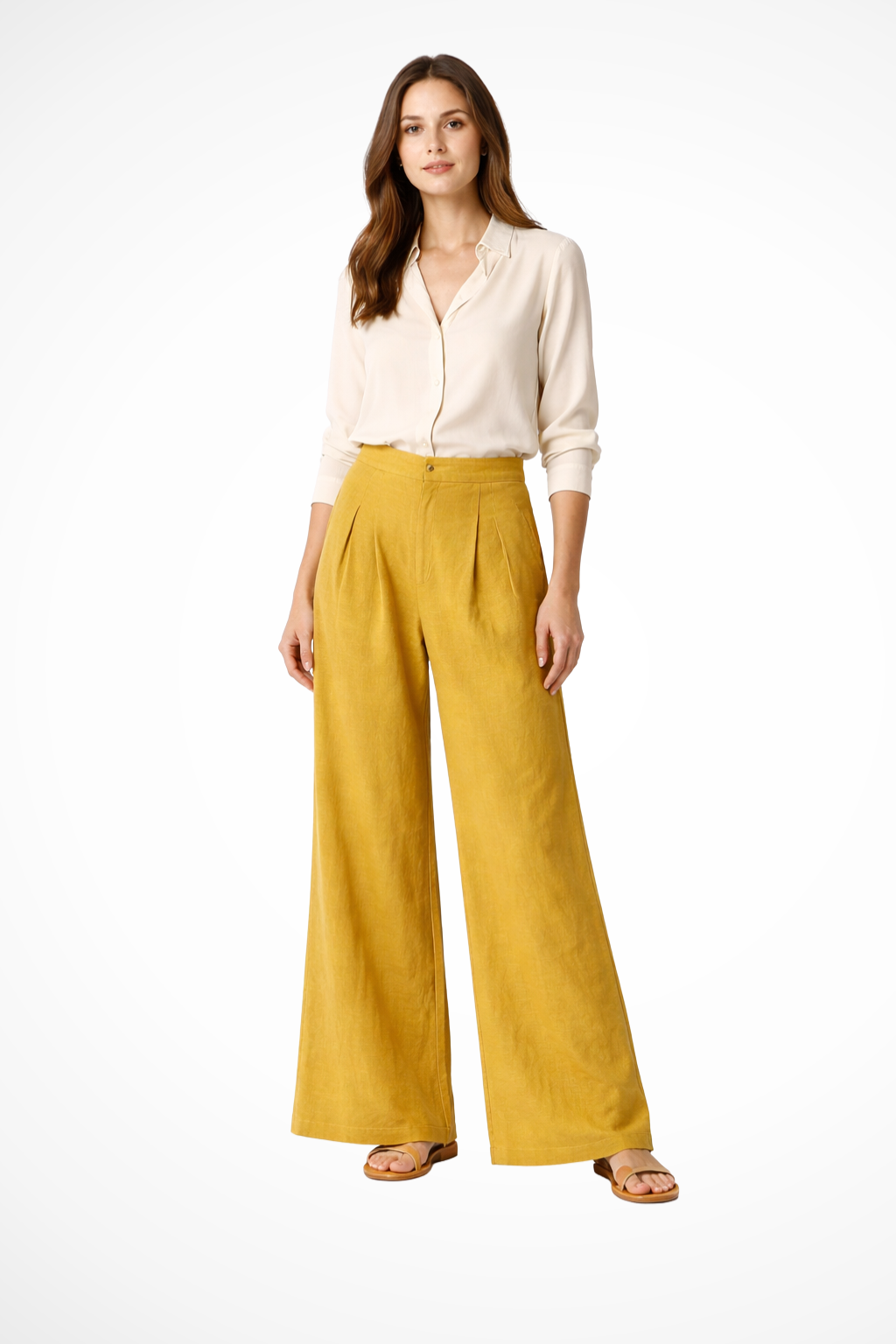 Women's Pleated Cropped Wide Leg Pants – High Waist Tailored Summer Pants