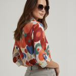 Women's Floral Print Button-Up Blouse – Long Sleeve Relaxed Shirt with Roll-Tab Sleeves