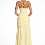 Women's Square Neck Ruched Maxi Dress with Side Split – Wedding Guest & Formal Occasion Dress