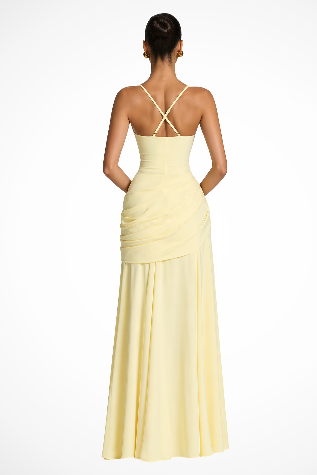 Women's Square Neck Ruched Maxi Dress with Side Split – Wedding Guest & Formal Occasion Dress