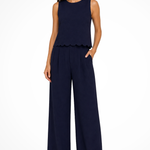 Women's Textured Scallop Hem Tie Back Top and Wide Leg Pants Set – Sleeveless Co-ord