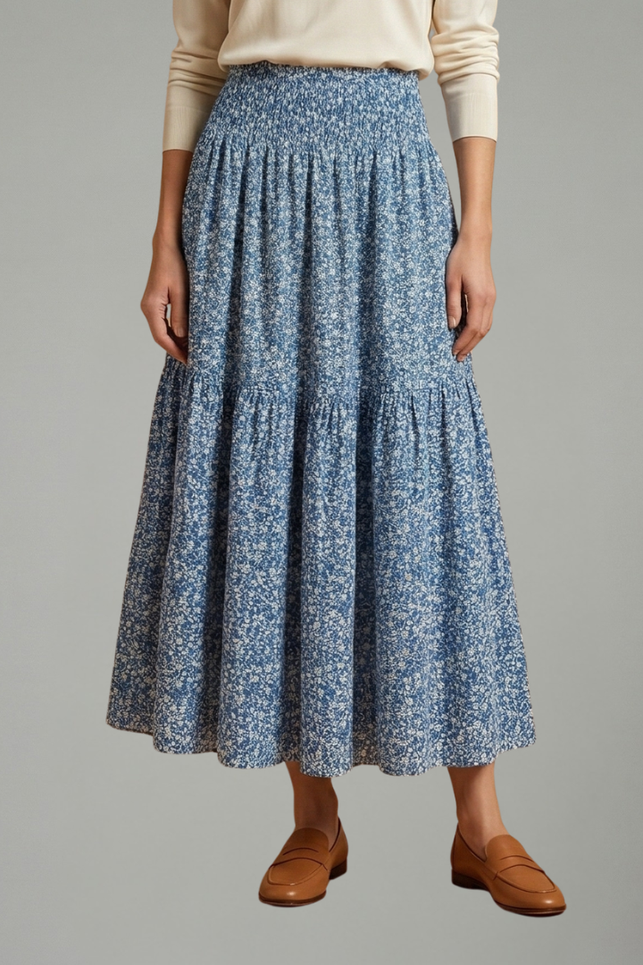 Women's Floral Skirt with Elastic Waistband – Lightweight Flowing Pull-On Summer Skirt
