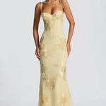 Women's Floral Embroidered Corset Maxi Dress with Cami Straps – Wedding Guest & Formal Dress