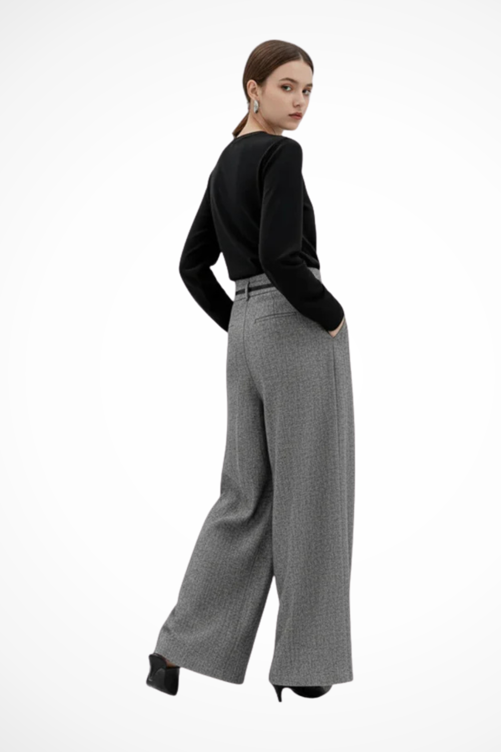 Women's Pleated Wide Leg Work Pants – High Waist Tailored Pants with Belt