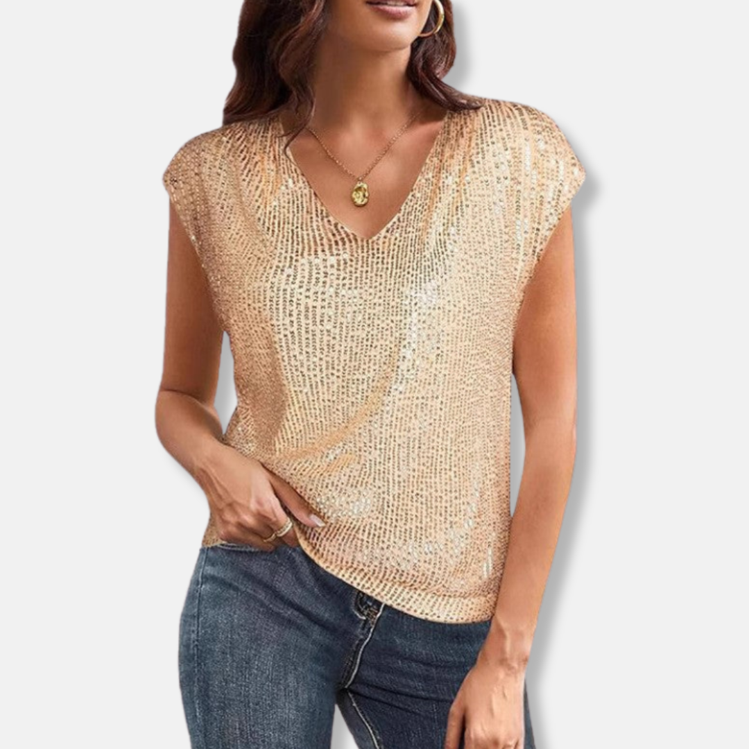Women's Sequin V-Neck Top – Sparkly Party Top for Christmas and Evenings Out