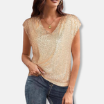 Women's Sequin V-Neck Top – Sparkly Party Top for Christmas and Evenings Out