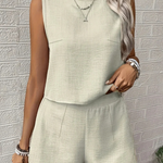 Women's Linen Crop Top & Shorts Set – Sleeveless Two-Piece Summer Outfit