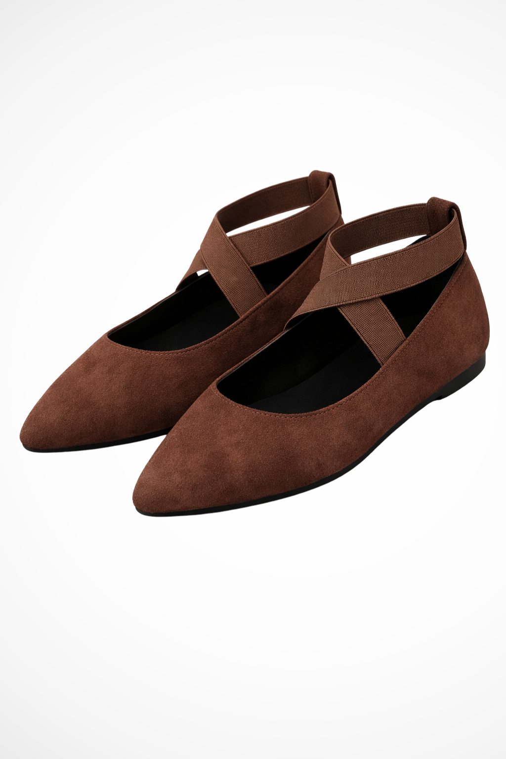 Women's Pointed Toe Ballet Flats with Cross Ankle Straps – Matte Everyday Flat Shoes