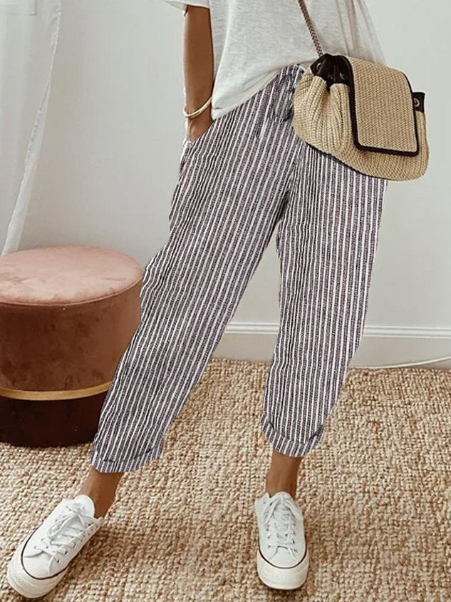 Women's Breathable Drawstring Pants with Slant Pockets – Tapered Leg Comfort Everyday Pants