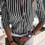Women's Slim Fit Striped Shirt with Long Sleeves – Button Front Collared Work Blouse