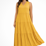 Women's Sleeveless V-Neck Tiered Maxi Dress – Relaxed Flowing Summer Dress
