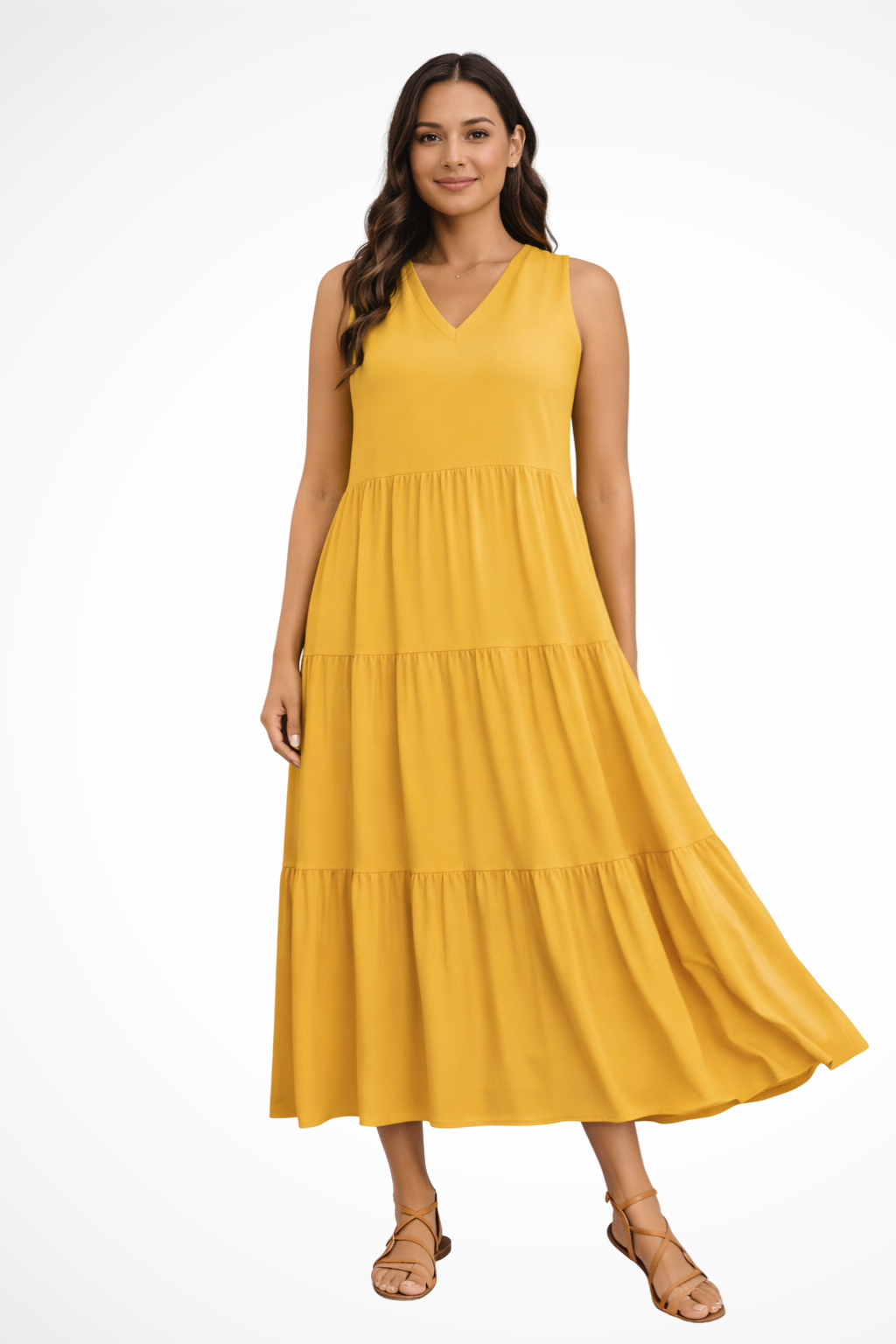 Women's Sleeveless V-Neck Tiered Maxi Dress – Relaxed Flowing Summer Dress