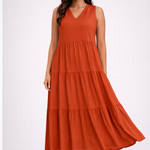 Women's Sleeveless V-Neck Tiered Maxi Dress – Relaxed Flowing Summer Dress