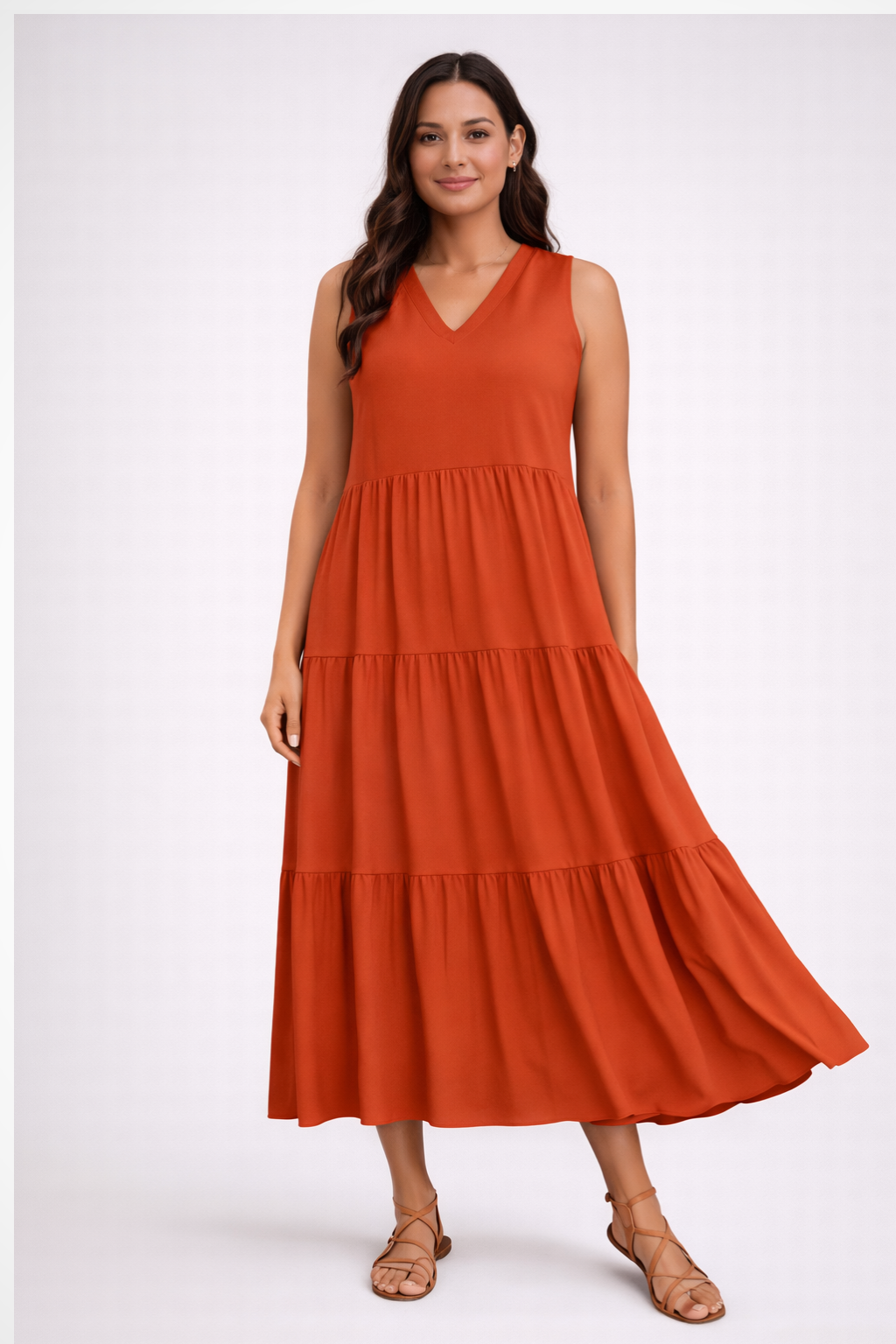 Women's Sleeveless V-Neck Tiered Maxi Dress – Relaxed Flowing Summer Dress