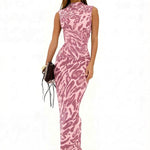 Women's Leopard Print Bodycon Maxi Dress – Fitted Evening Dress for Parties & Nights Out