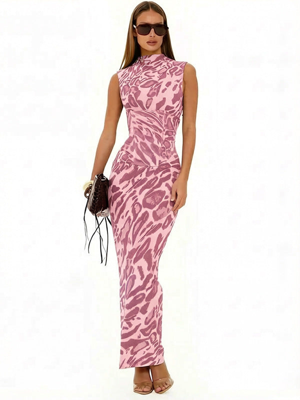 Women's Leopard Print Bodycon Maxi Dress – Fitted Evening Dress for Parties & Nights Out
