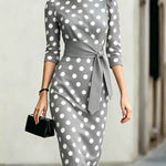 Women's Polka Dot Midi Dress – Elegant Day Dress for Brunch, Garden Parties & Race Days