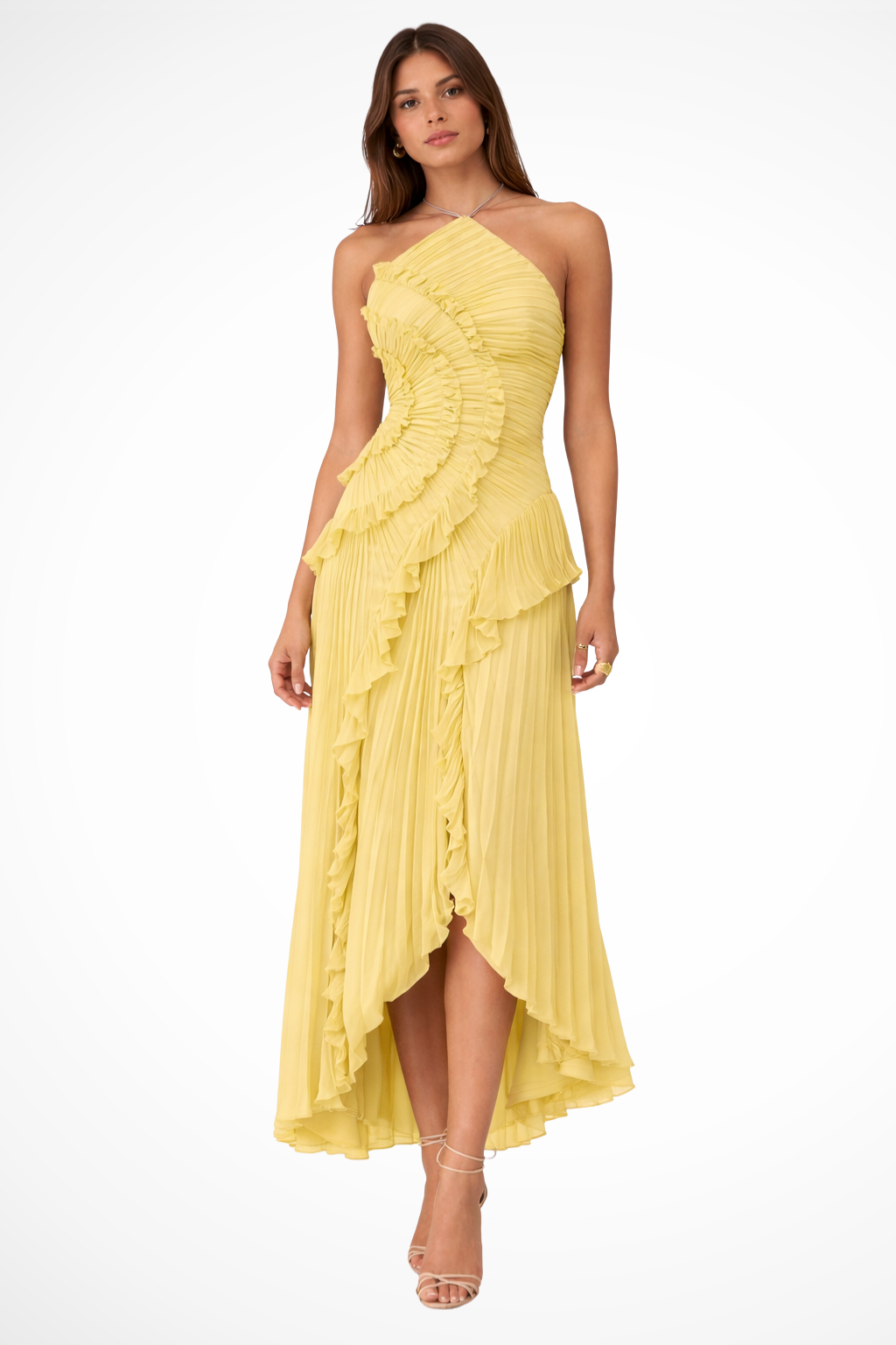 Women's Halter Neck Backless Ruffle Maxi Dress – Sleeveless Wedding Guest & Summer Event Dress