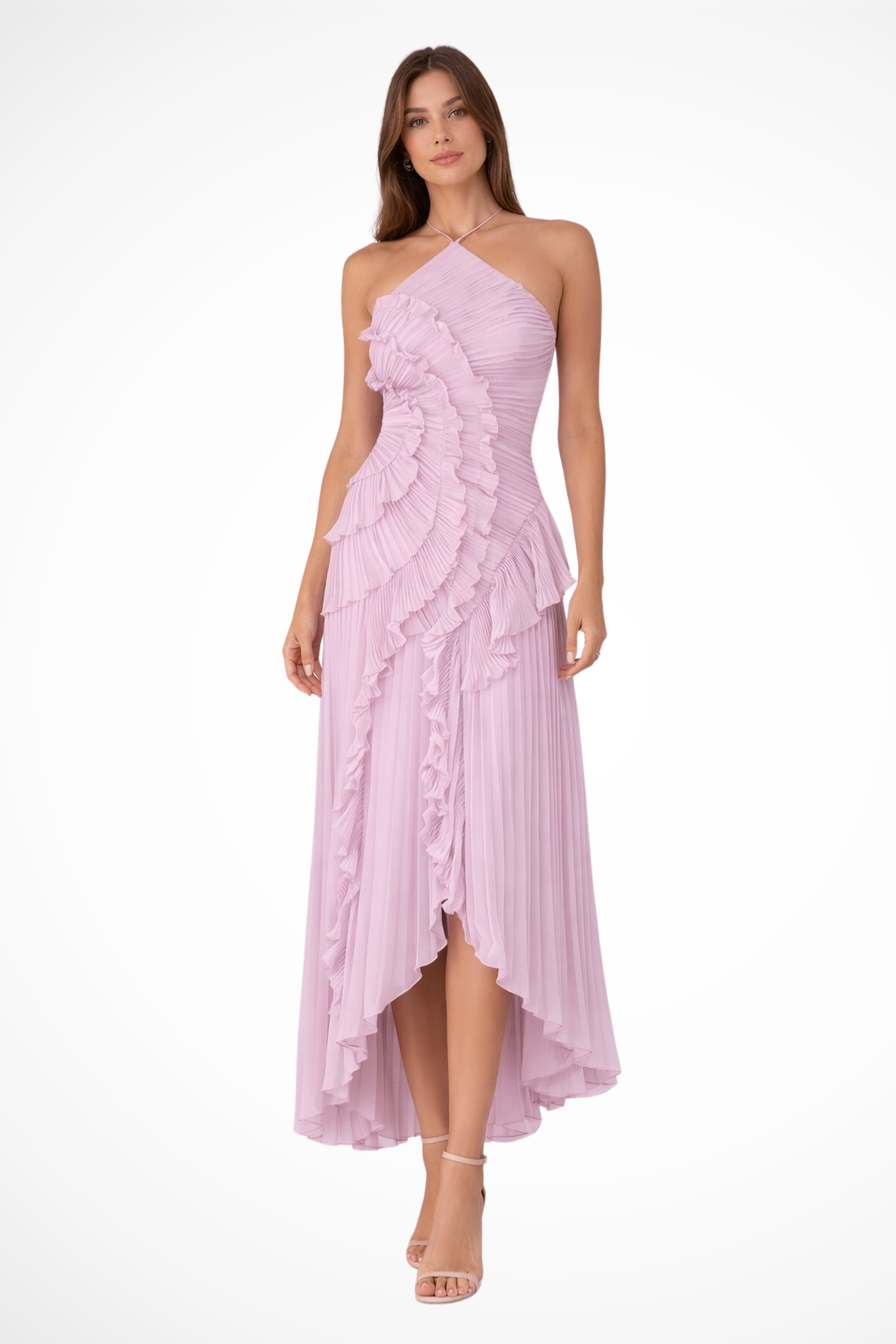 Women's Halter Neck Backless Ruffle Maxi Dress – Sleeveless Wedding Guest & Summer Event Dress