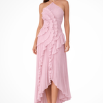Women's Halter Neck Backless Ruffle Maxi Dress – Sleeveless Wedding Guest & Summer Event Dress
