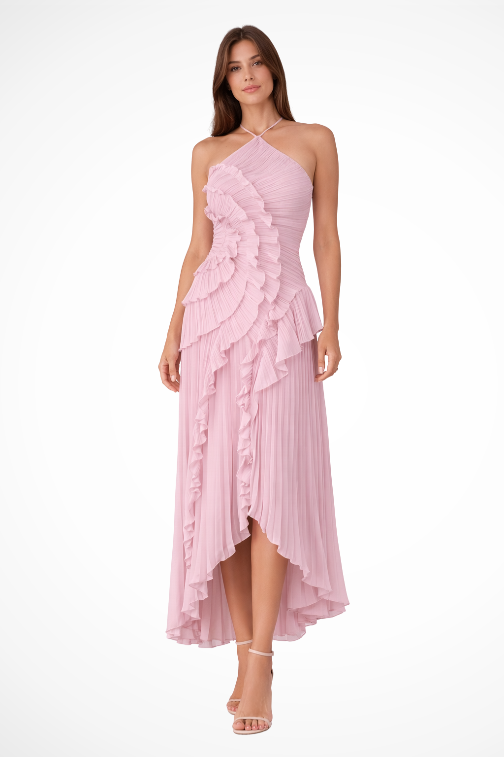 Women's Halter Neck Backless Ruffle Maxi Dress – Sleeveless Wedding Guest & Summer Event Dress