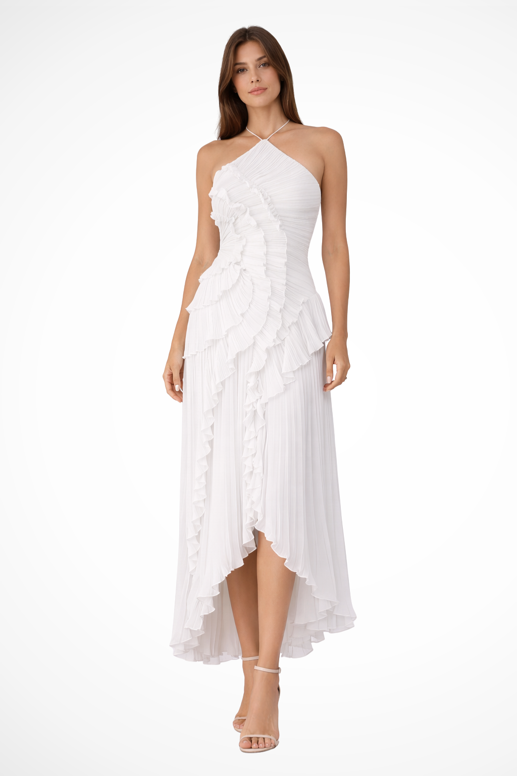 Women's Halter Neck Backless Ruffle Maxi Dress – Sleeveless Wedding Guest & Summer Event Dress